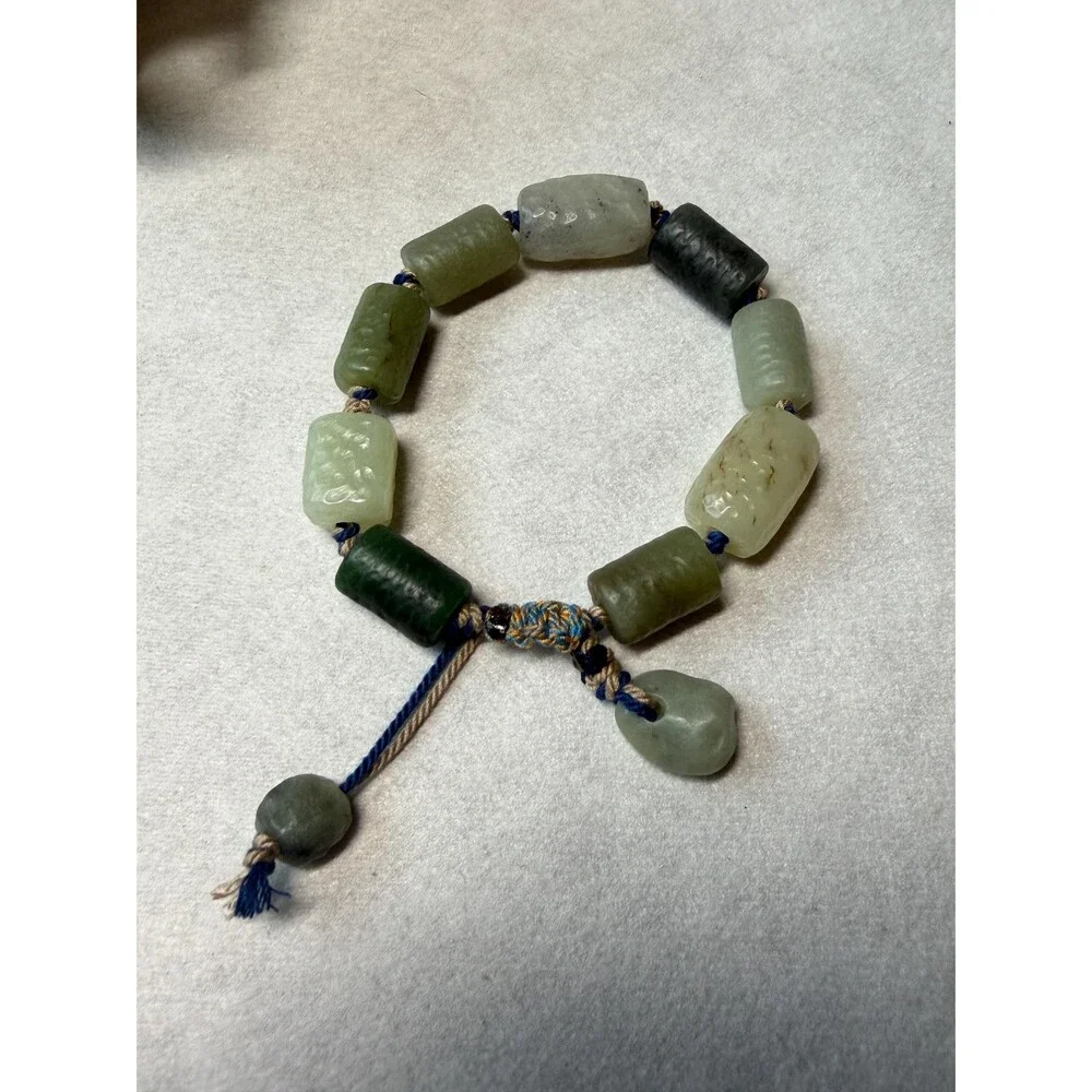 Multi-Color Natural Jade Bracelet OOAK Rustic Jade Adjustable Pull-Tie Closure